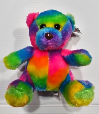 Pennington Teddy bear Rainbow Tie Dye Plush Toy 6.5 inches in seated position