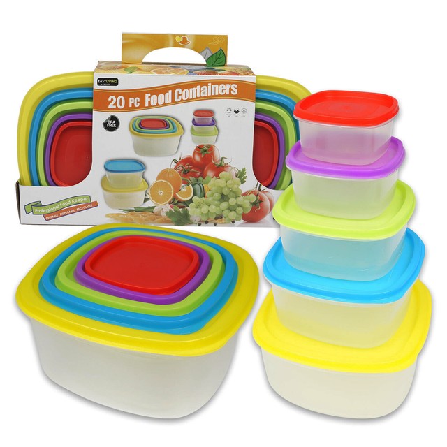 EasyLiving 10Pack Clear Plastic Square Food Storage Container w Lids