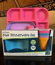 4 Place Set Kids 24-Piece Plastic Dinnerware Set, BPA Free, Reusabe