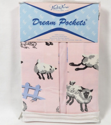 Nick & Nora Dream Pockets Bed Organizer Pink Counting Sheep 4 Pockets