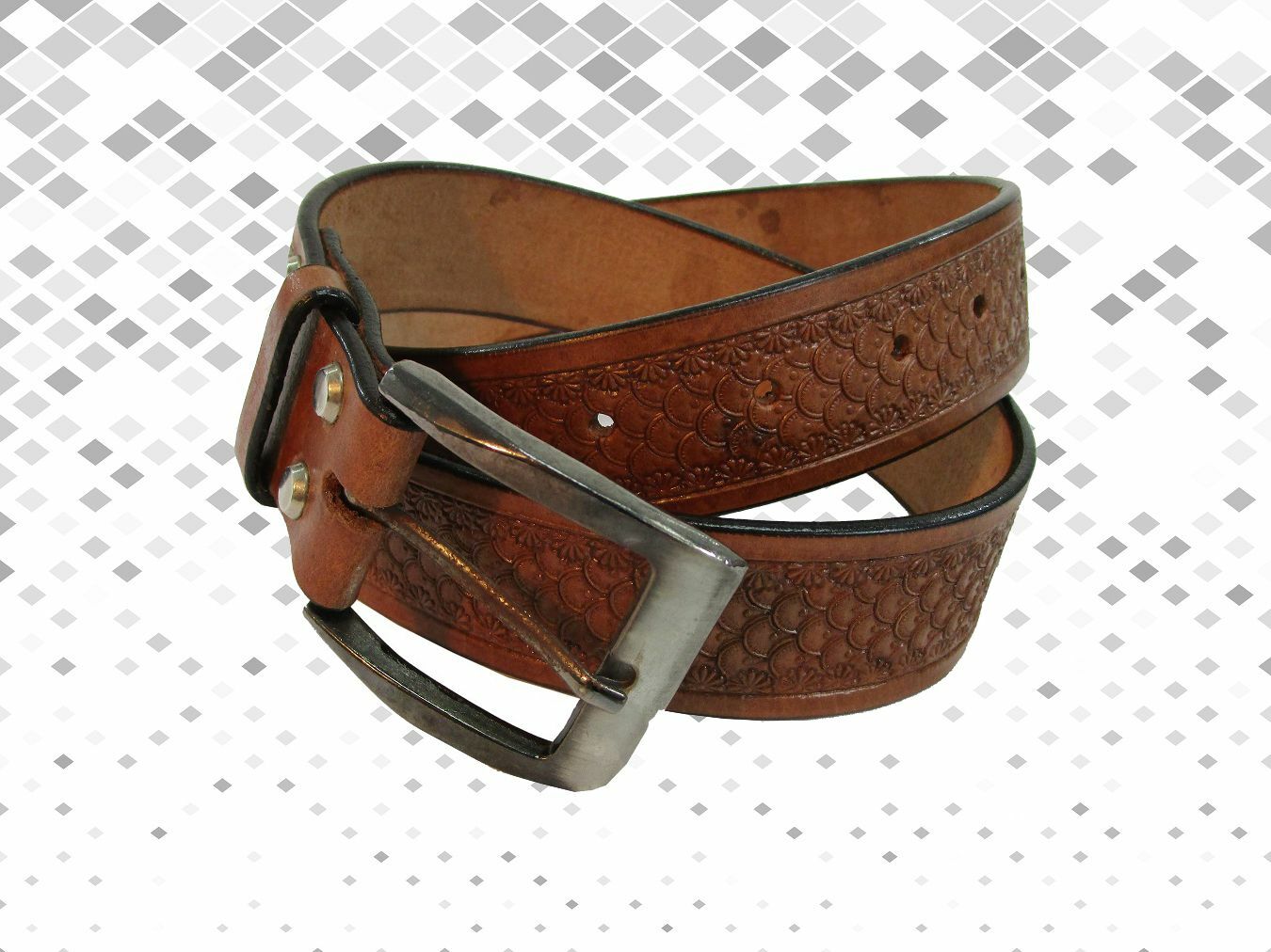 MENS LEATHER BELT TOOLED BROWN CASUAL WORK WEAR JEANS PANTS TROUSER MEN BELTS