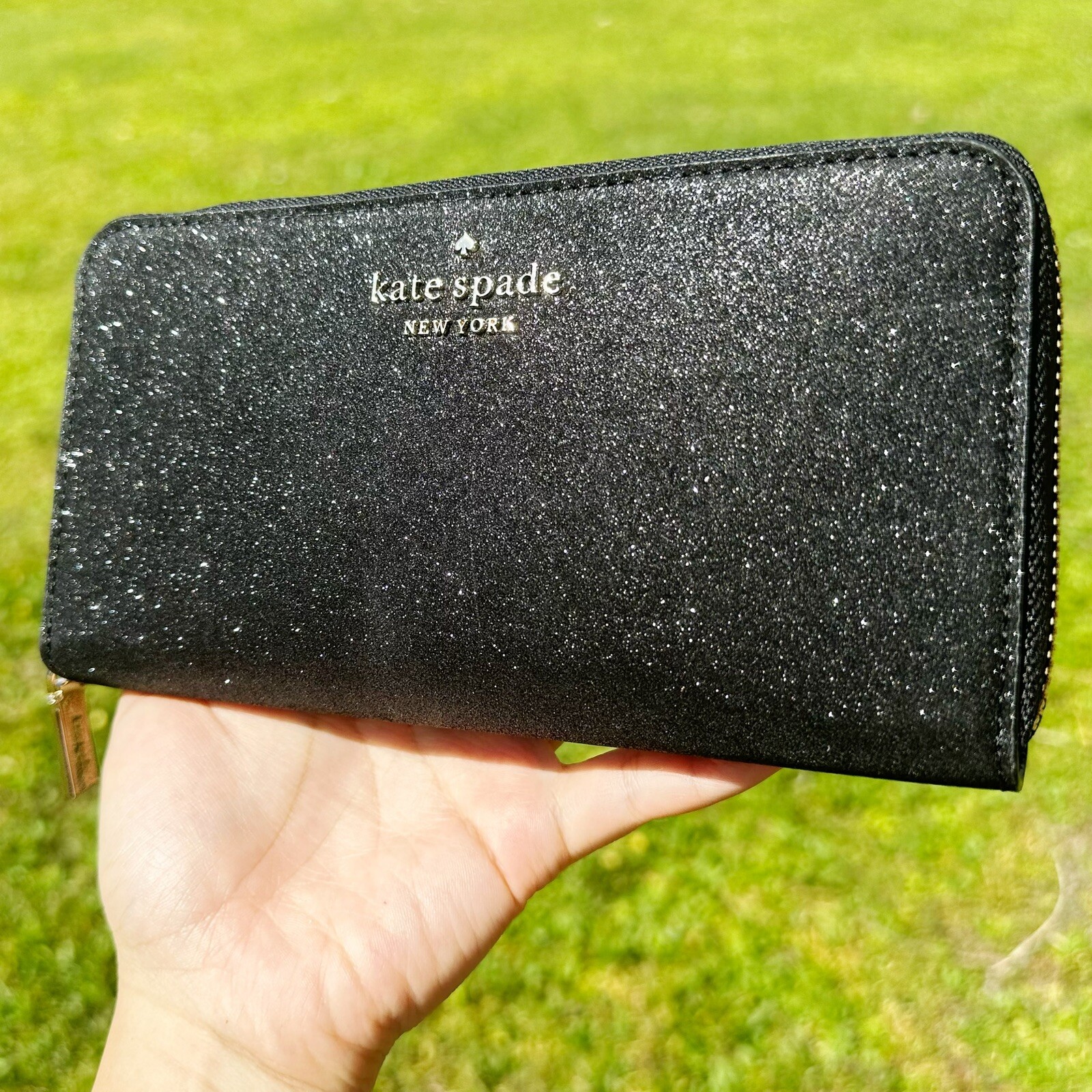 Kate Spade Shimmy Tinsel Glitter Boxed Large Continental Wallet Black