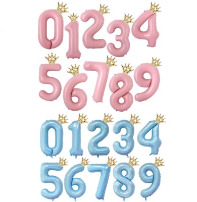 30'' Girls Princess Number Crown Pastel Macaron Pink Balloon Blue Foil Birthday