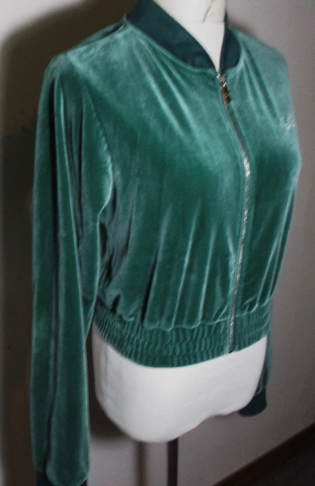 Chaqueta de terciopelo triturado con cremallera completa verde TRUE RELIGION para mujer talla XL Foto 3 de 4