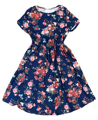 Zesica Dress Blue Floral Womens Medium Short Sleeve Knee Length NEW