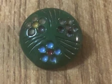 1930's 3/4" Green Czech Glass Pressed Flowers Shank Button