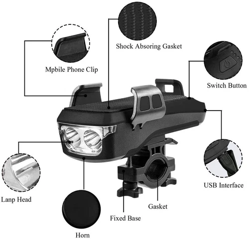 4 in 1 LED Wasserdicht Fahrradlampe Vorne & Fahrrad Licht mit Handyhalterung - Bild 9 von 17