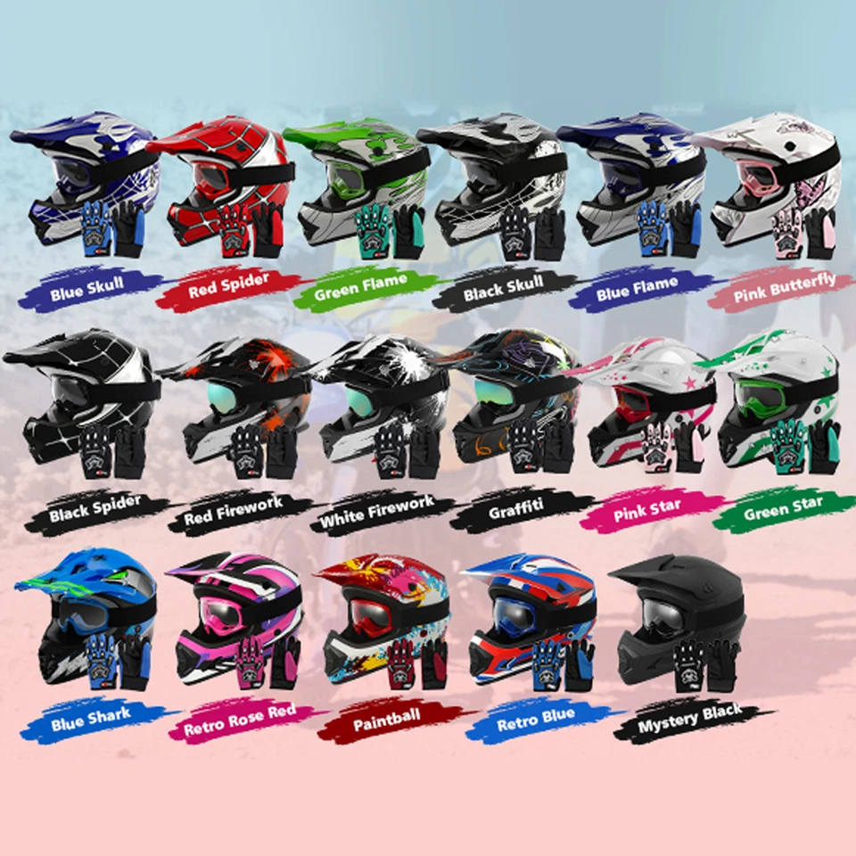 DOT Youth Kids Helmet Dirt Bike ATV Motocross Off-Road S/M/L/XL Goggles Gloves - Image 3 of 4