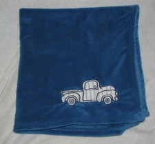 Circo Baby Boy Blue Plush Fleece Truck Blanket Gray White Stripe