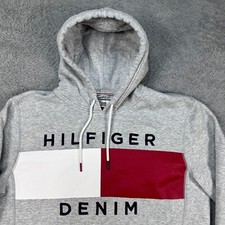 Tommy Hilfiger Denim Womens Large Hoodie Sweatshirt Big Flag Logo Spellout