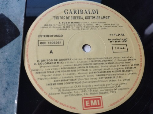 Garibaldi Gritos de Guerra Gritos de Amor EMI - LP Vinilo 12" VG/VG - Photo 2 sur 6