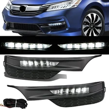 For Honda Accord 2016-2017 Sedan LED Pair Front Bumper Fog Lights Lamps+Wiring