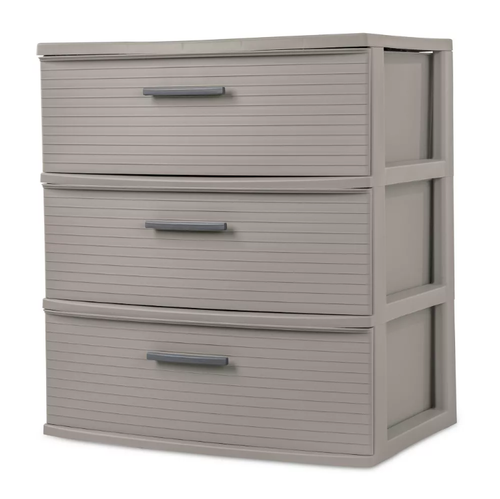 3 Drawer Wide Tower Light Gray: Plastic Storage Drawers, Portable