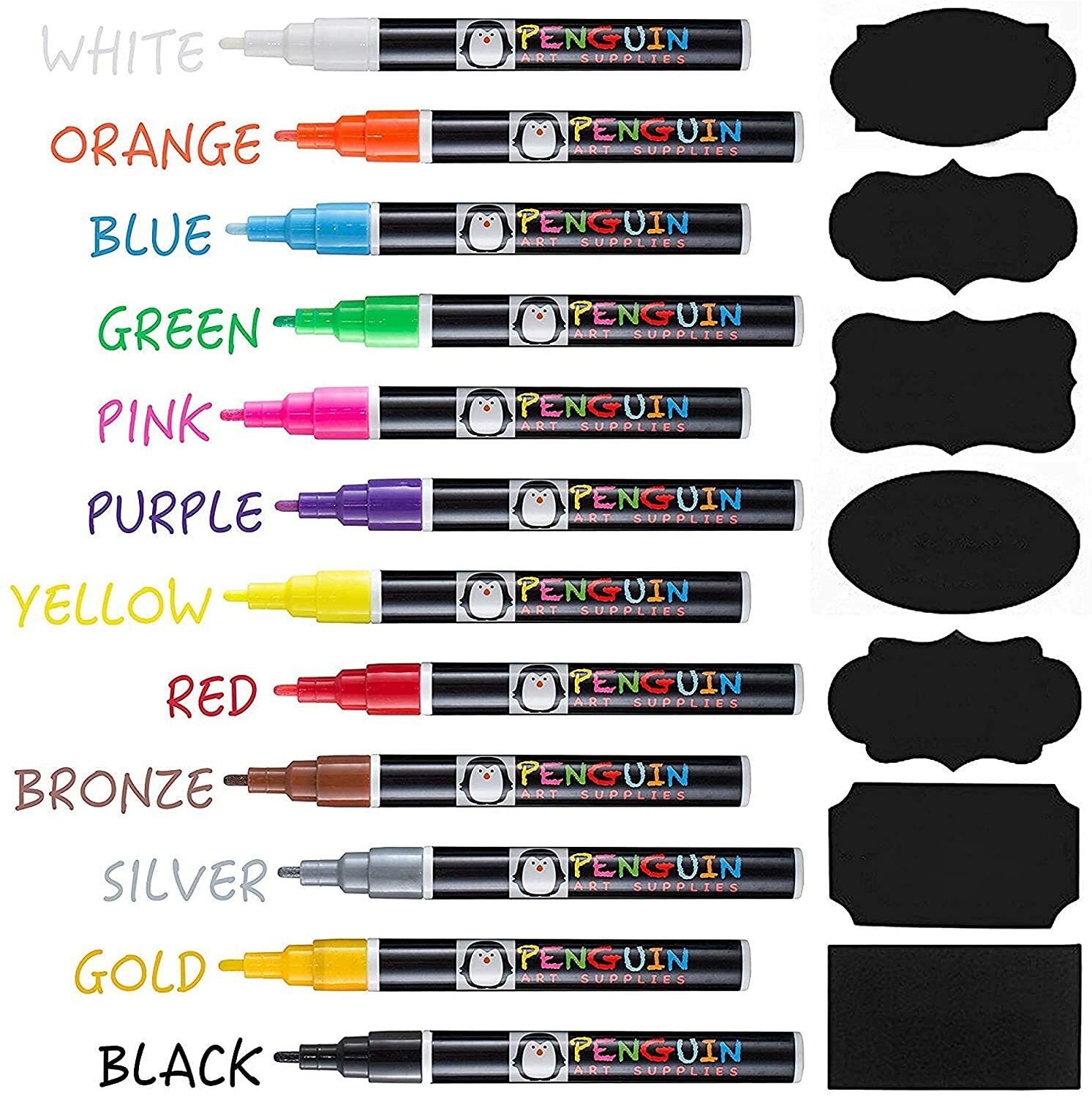 Liquid Chalk Markers - Set of 12 Fine Tip Chalk Pens + FREE 24x Chalkboard Stick