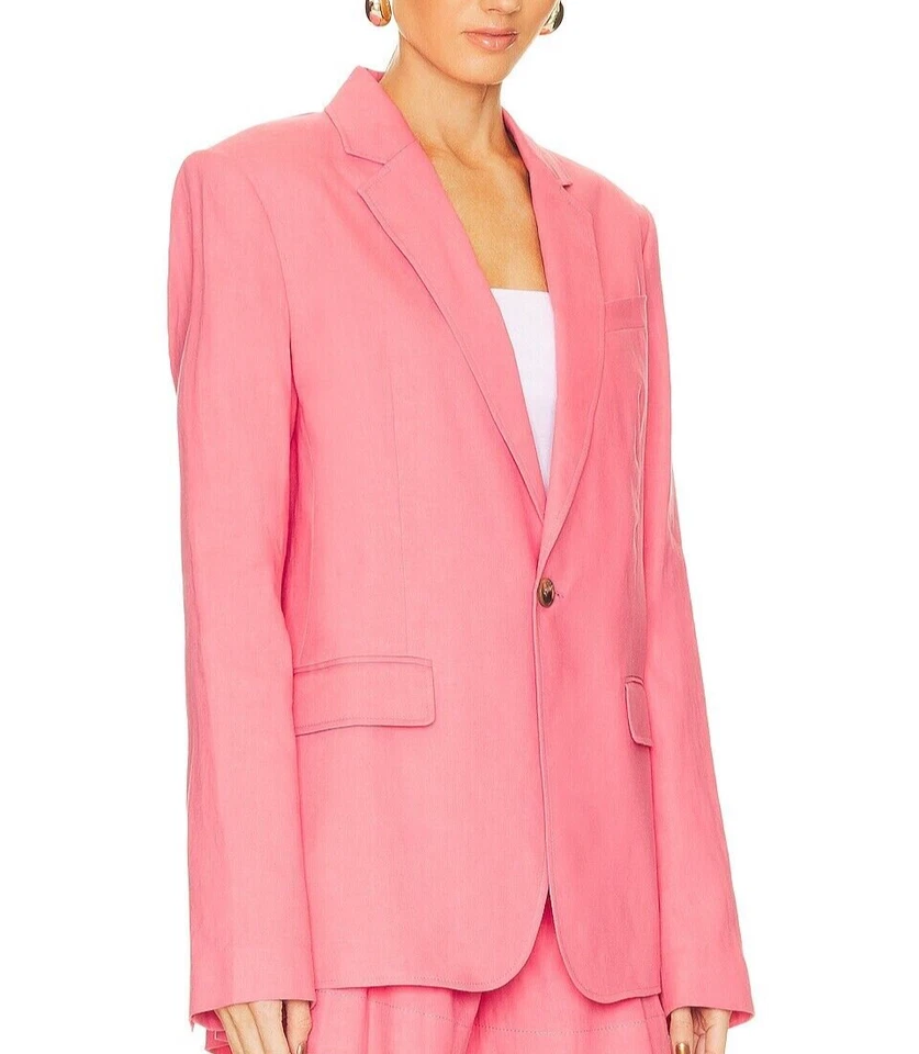 NWT - A.L.C. 'Donovan' Linen-Blend Blazer Jacket, Dark Grapefruit - Size 4 - Image 2 of 3