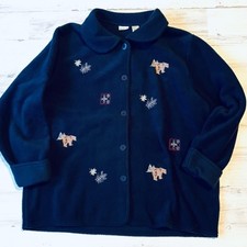 Vintage Grandma Cozy Cottage Cabin Navy Bear Fleece Shacket Cardigan Jacket 2x