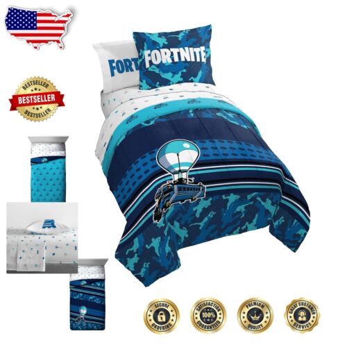 Complete Fortnite Twin Bed Set - Includes 5 Pieces: Comforter, Sheets, Pillow