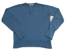 VTG Izod Lacoste Blue Sweater V Neck Long Sleeve Knit RARE BLUE ALLIGATOR EUC