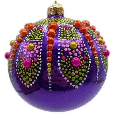 Glitter Lab Purple Mandala Ball Polka Dots Green Orange Glass Christmas Ornament