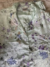Intimate Expression Floral Print Button Down Pajamas Set Women's 4X Green Purple