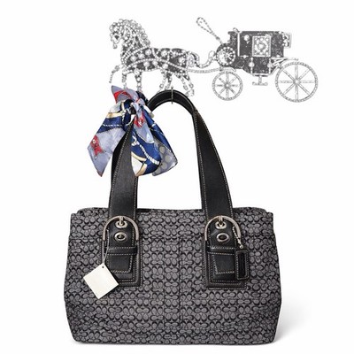 Coach Soho Signature Tote F12310 Black White Jacquard NWT Silver