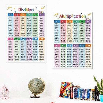 2x Kids Educational Math Poster Abteilung Multiplikationstabelle für