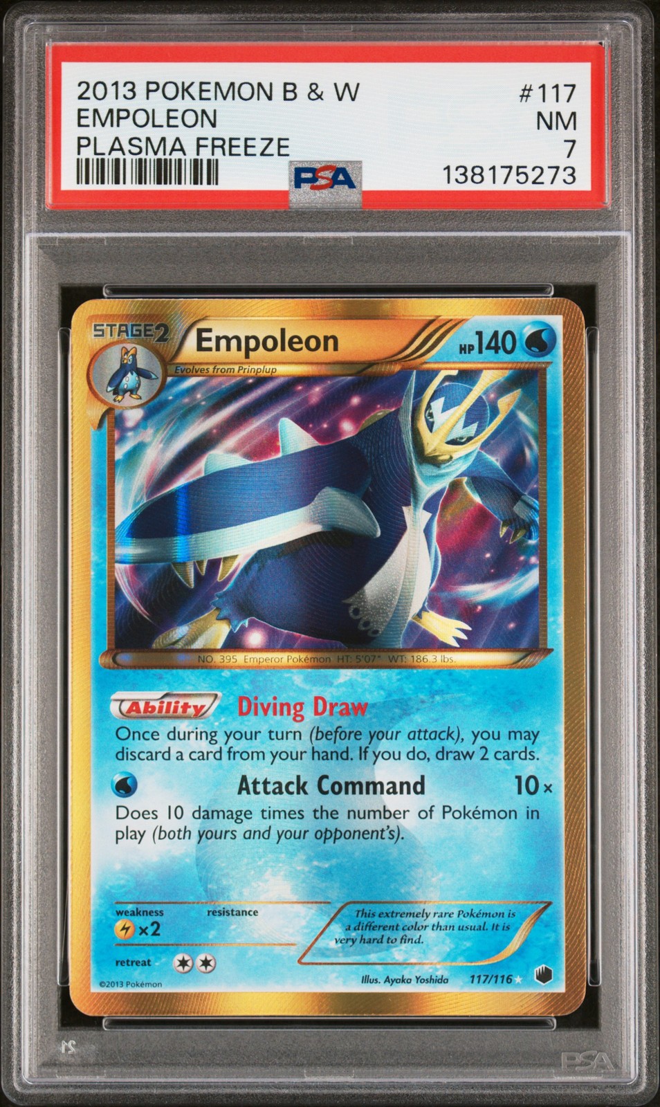 2013 POKEMON BLACK & WHITE PLASMA FREEZE #117 EMPOLEON PSA 7