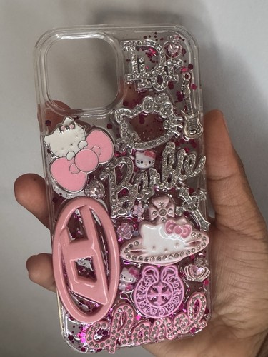 Hello Kitty Barbie Pink Glitter Clear Back Case for iPhone
