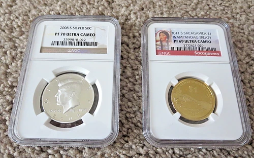 2008-S Kennedy Silver Half Dollar NGC PR70, 2005 clad set, 2011 Sacagawea lot