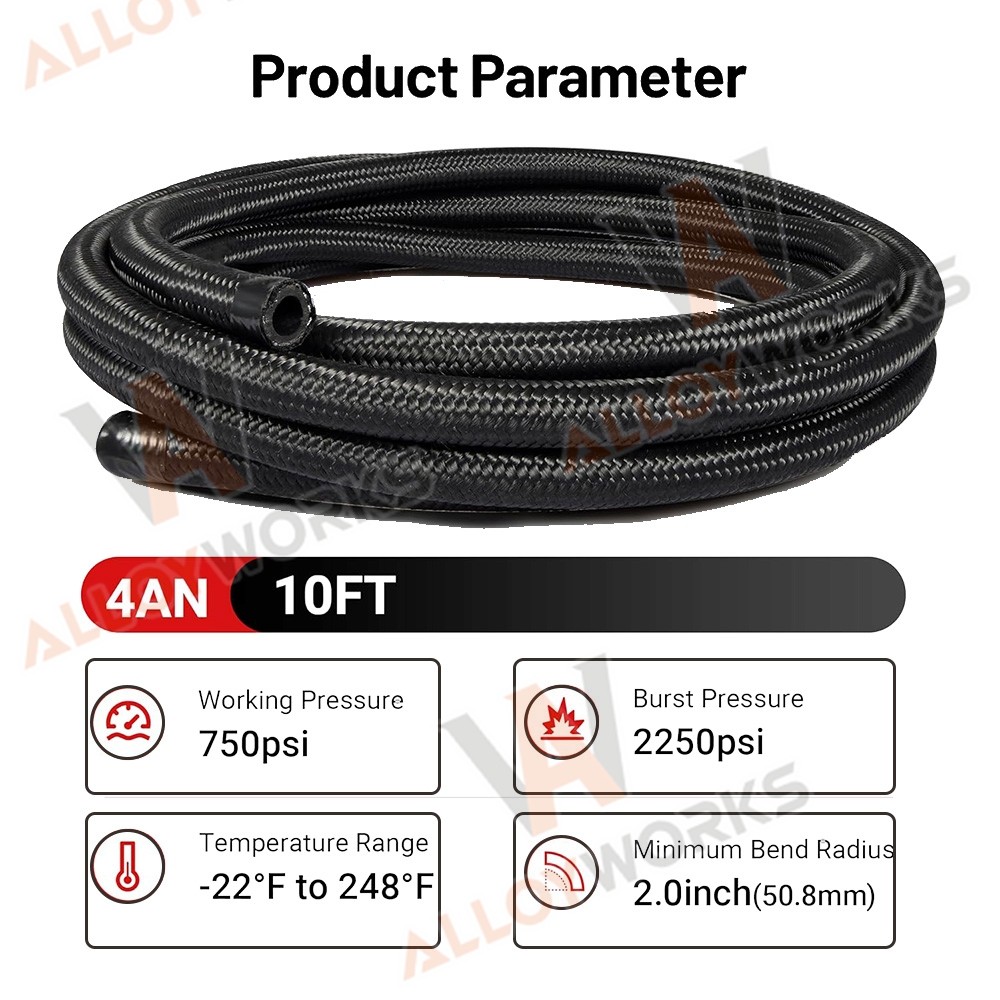 New 4AN Fuel Line Kit,AN4 Braided Nylon Fuel Hose CPE 10FT Black