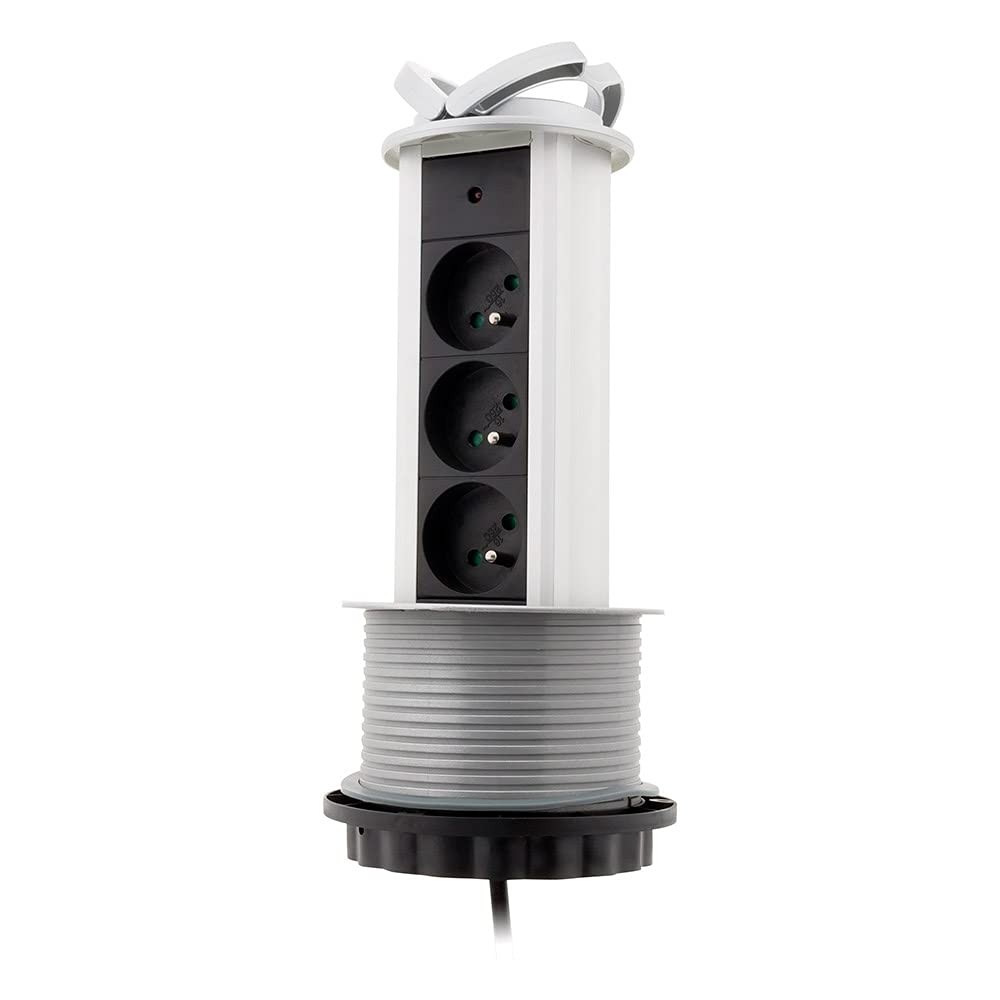 Bloc 3 Prises Escamotable 16A 2P+T Finition Gris Aluminium Premium