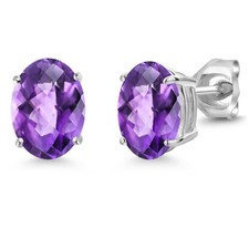 14K White Gold 8X6MM Gemstone Birthstone Stud Earrings Double Notch Gold