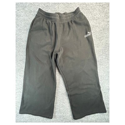 Puma Women's Large Black Wide Leg Cropped Sweatpants Lounge Capri Pants