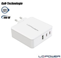 Lc-Power - Usb-Gan-LadegeräT - LC-GAN-100 - 100 Watt, 2X USB-C, 1X USB-A, Gan