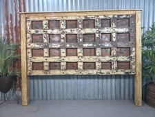 Antique Vintage Rustic Reclaimed Indian Wooden King Size Double Bed Headboard