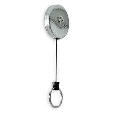 Key-Bak Key Reel, Chrome, Synthetic Fiber Cord, Silver Texture 0483-821 Key-Bak