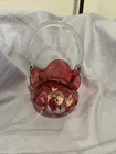 Fenton Cranberry Basket D. Cutshaw Flowers Glass Basket