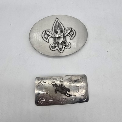 2x BSA Boy Scout Belt Buckles Fine Pewter Symbol Bucking Bronco Logo Emblem