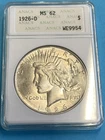 1926-D PEACE DOLLAR ANACS MS62 OLD SOAP BOX HOLDER