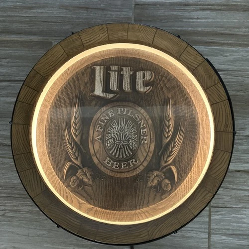 Vintage Illuminated Miller Lite beer 16" round barrel bar sign#57-13773 MINT CON