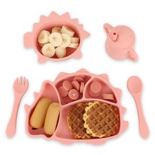 Silicone Baby Feeding Set Hedgehog Divided Plate with Suction Pink BPA