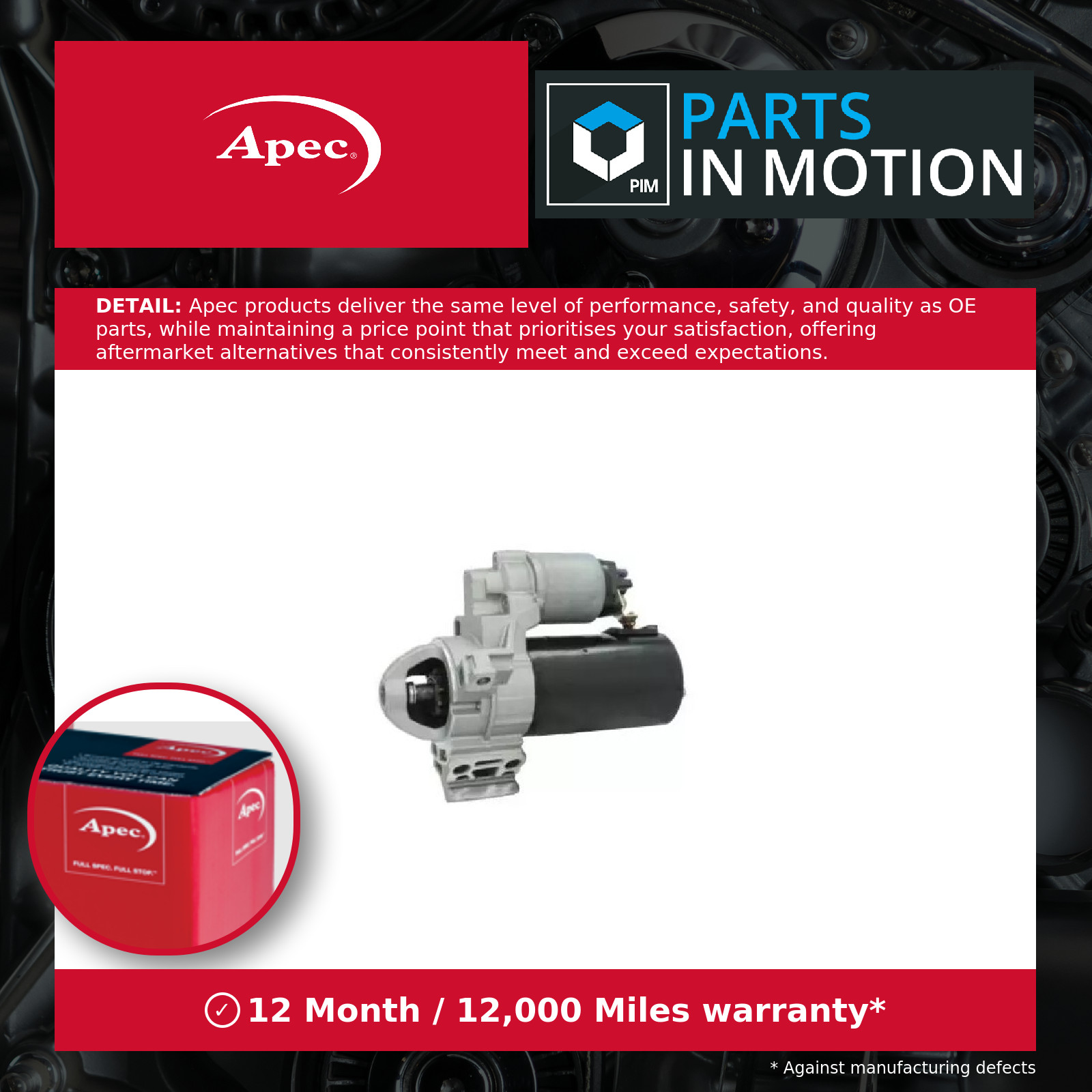 Starter Motor fits BMW 330D 3.0D 2012 on N57D30A 12418589891 12418589892 Apec