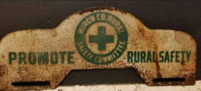 #ad Vintage HURON COUNTY RURAL Car Plate Topper PROMOTE RURAL SAFETY $105.00