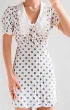 Urban Outfitters Kimchi Blue Cream and Blue Polka Dot Mini Dress Size XS
