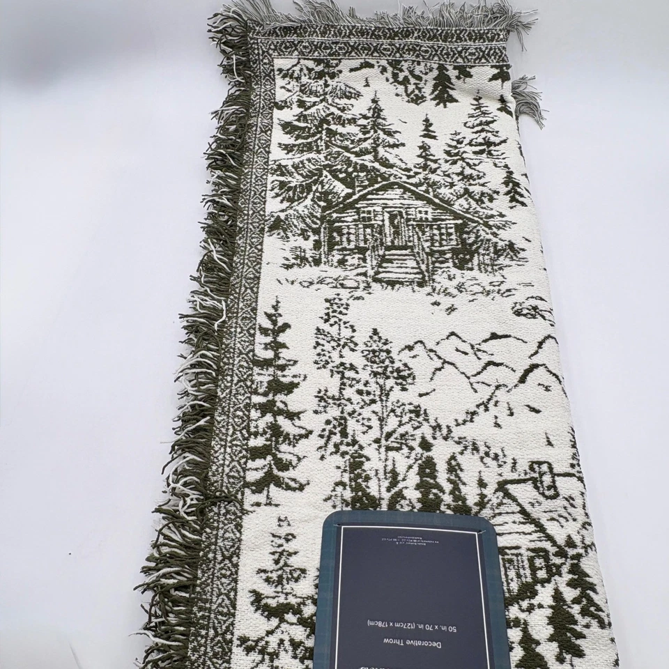 Cobertor Brooks Brothers Cabin Lodge Natal Inverno Verde Branco - Imagem 4 de 4