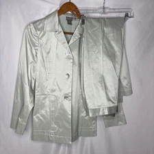 Sigrid Olsen Women’s Suit Shiny Mint Green 2-Piece Set Blazer S Pants 6