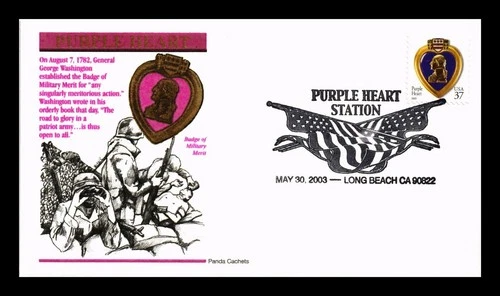 DR JIM STAMPS US COVER PURPLE HEART FIRST DAY ISSUE PANDA THERMOGRAPHED CACHET
