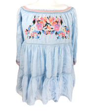 Free People Women Small Dress Sunbeams Floral Embroidered Mini Off Shoulder EUC