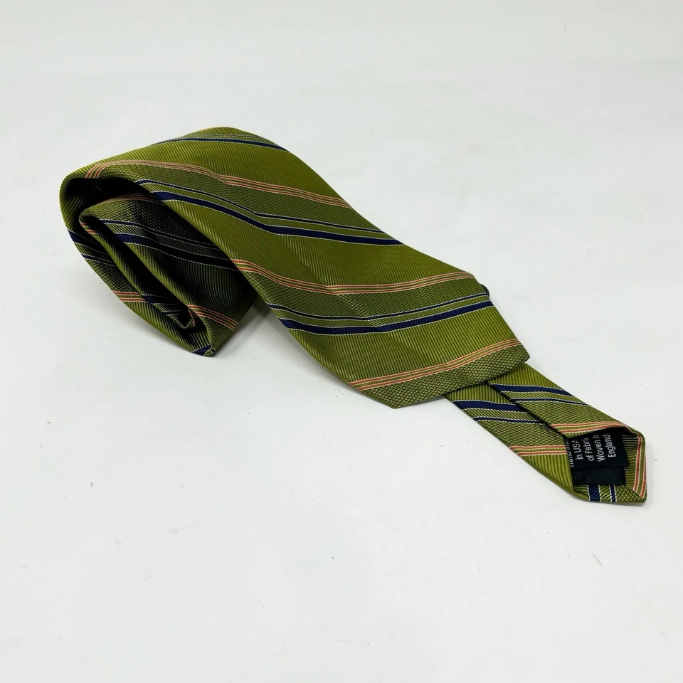 "Nueva corbata de lujo 100 % seda a rayas verdes para hombre Hickey Freeman hecha a mano en EE. UU. 58""" Foto 2 de 4