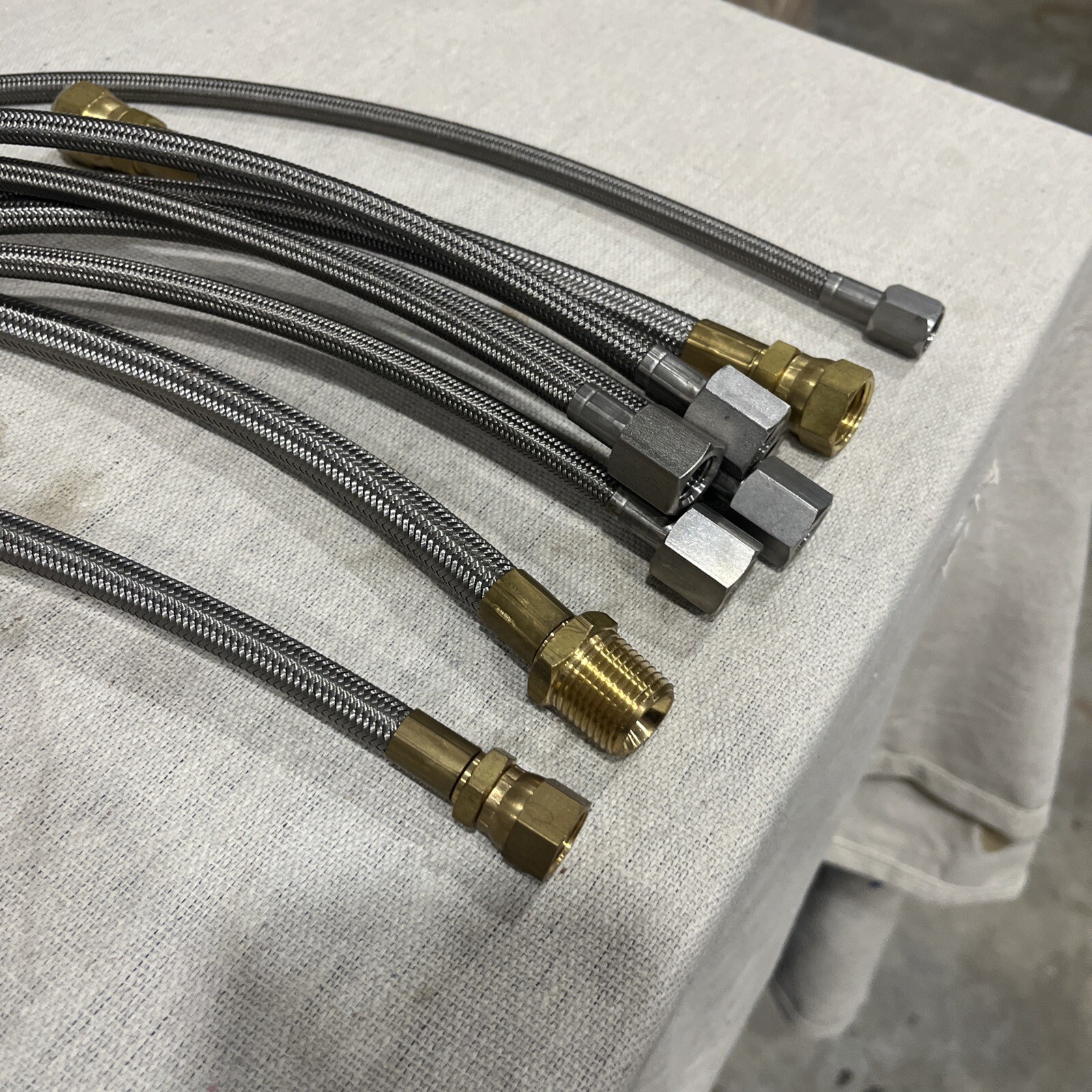 Lot Of 9 Aeroquip Stainless Teflon Hydraulic Hoses W/ Fittings Various